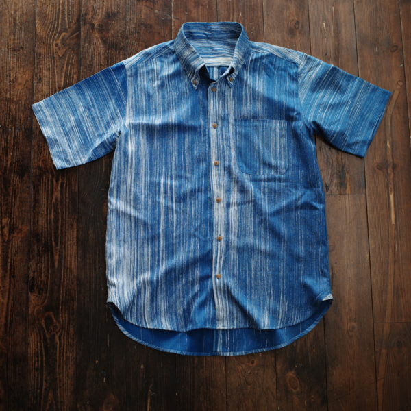 大島紬で作ったボタンダウンシャツ